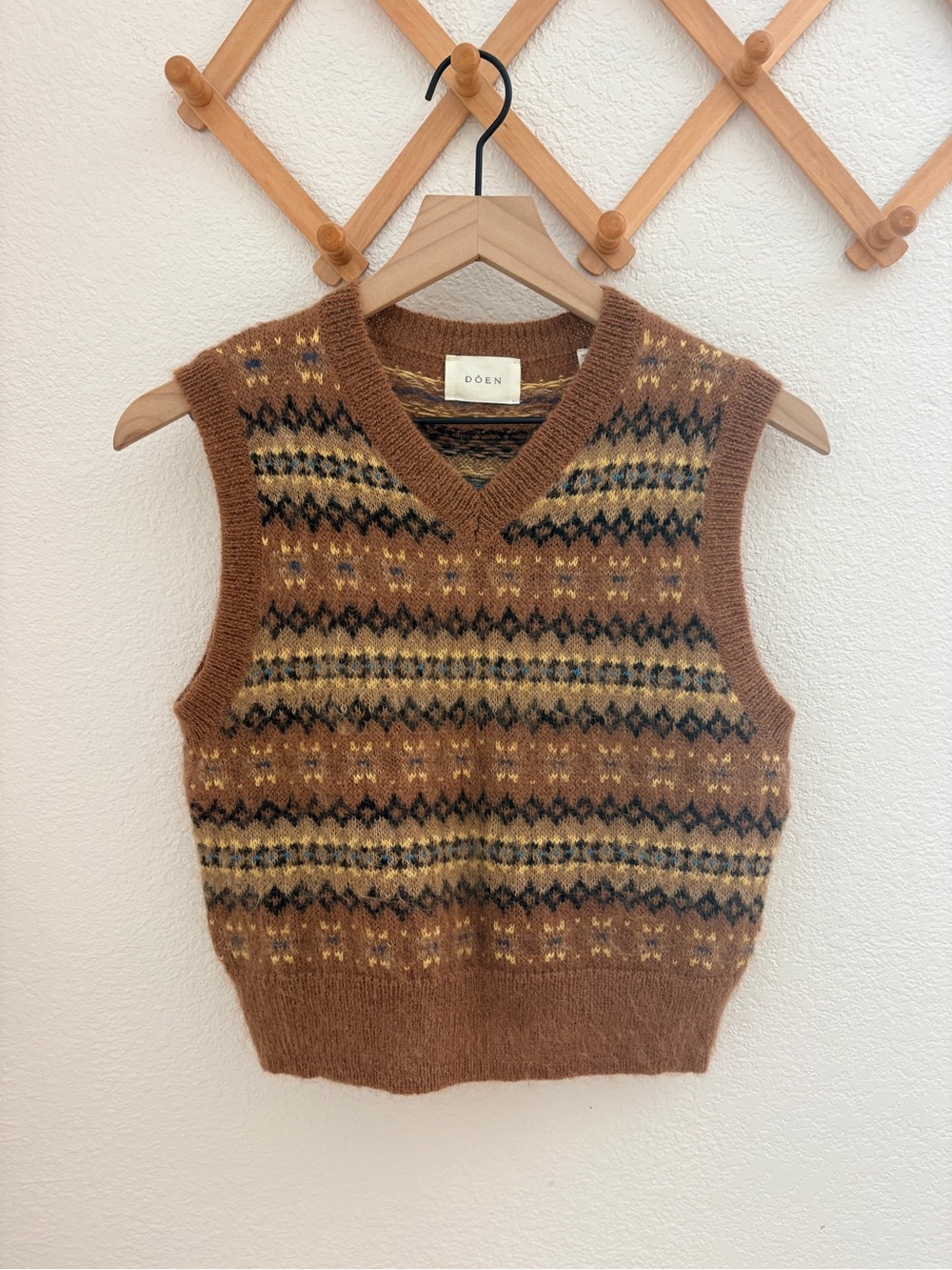 Brown Fair Isle Knit V-Neck Sweater Vest